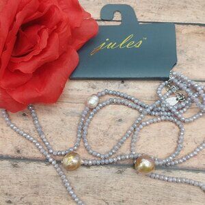 Jules NWT Purple Crystal Bead Wrap Look Necklace Long Layered Look